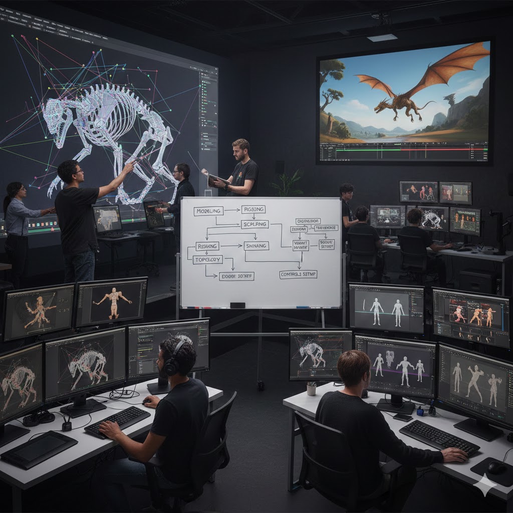 Character rigging and animation workflow